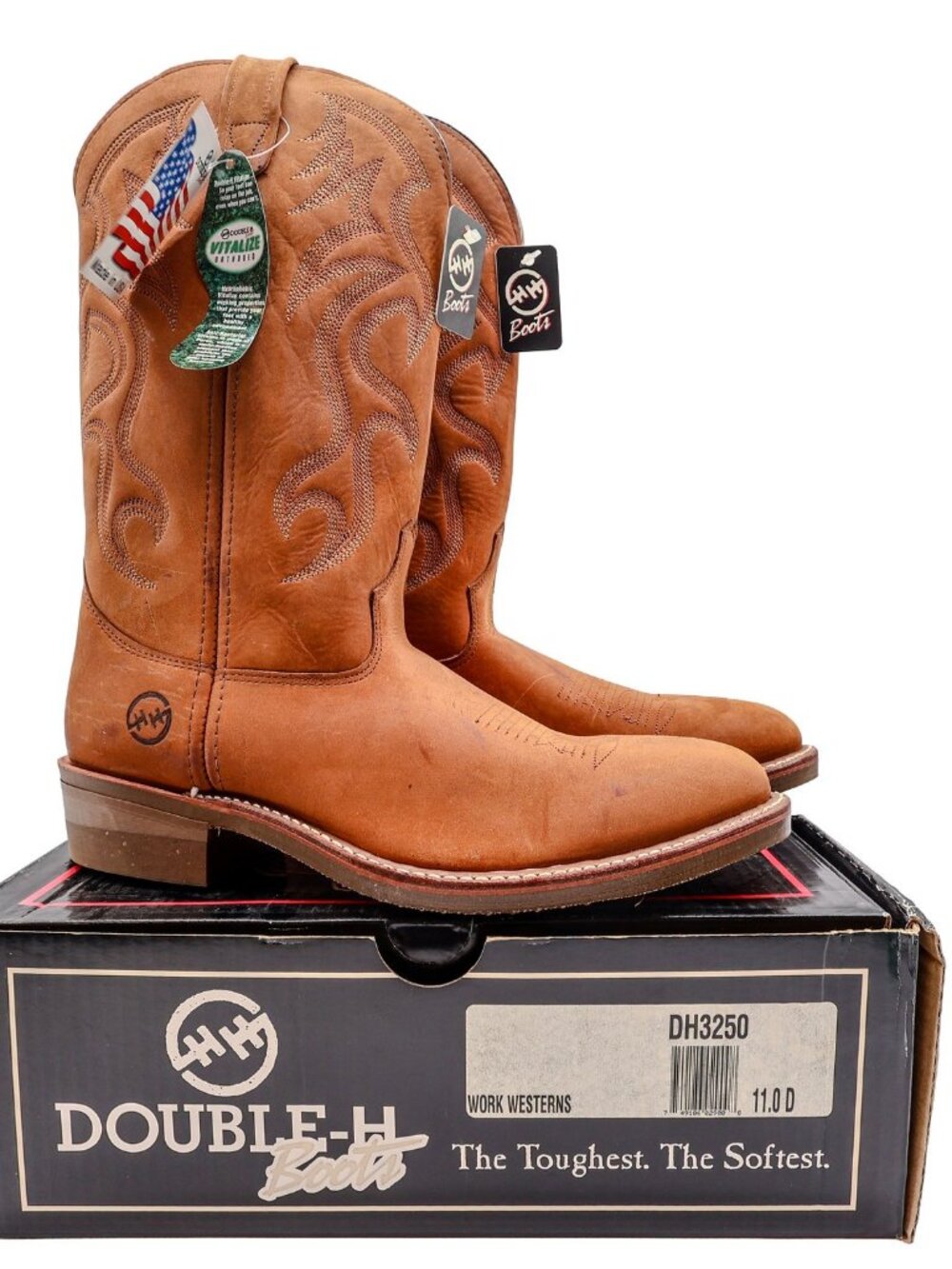 Vintage Double-H Boots Mens 11 D Tan Leather Work Western Cowboy Boots DH3250 NW